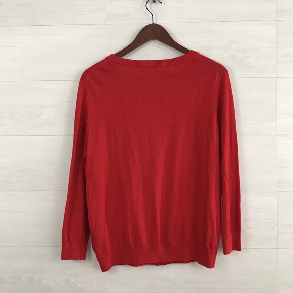 Ellen Tracy Red Jeweled Crew Neck Cardigan - Picture 7 of 7